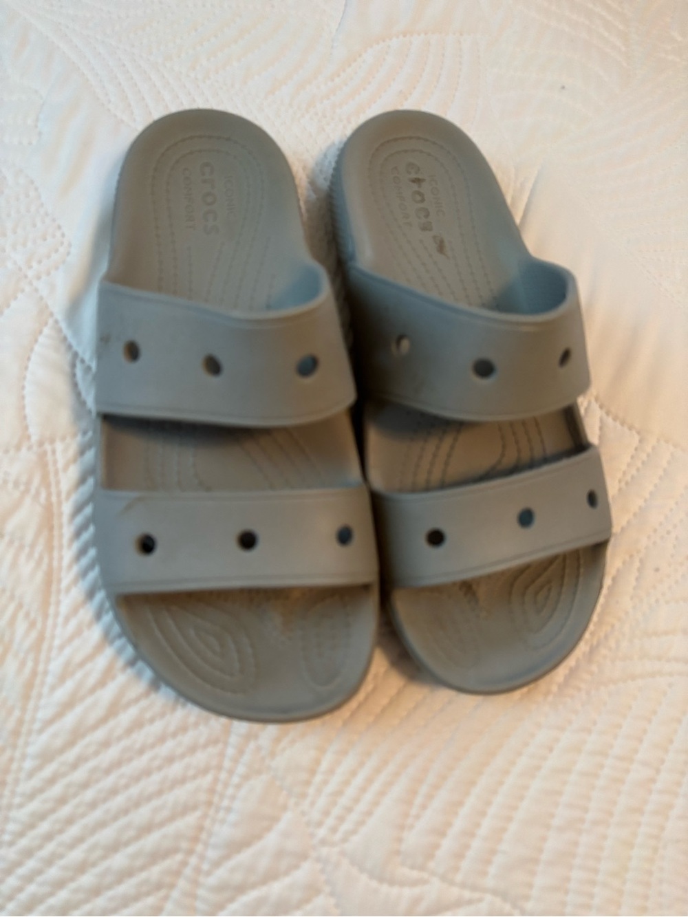 CROCS Women's Double Strap Slide Sandals in Light Gray